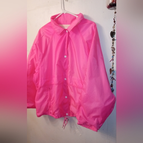 🌺VINTAGE 90'S HOT PINK WINDBREAKER PLUS SIZE 24W WOMEN'S JACKET - Picture 2 of 10